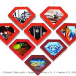 « E’ye : What is art ? » Version II – 1. 25 - 32. 2013 - 2014. Dimension total de l'installation : Hauteur 118 cm. Largeur 140 cm. Total size of the installation : Height 32.6 in. Width 55.1 in.